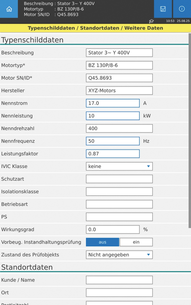 Nenn-, Kunden- und Standortdaten eingeben